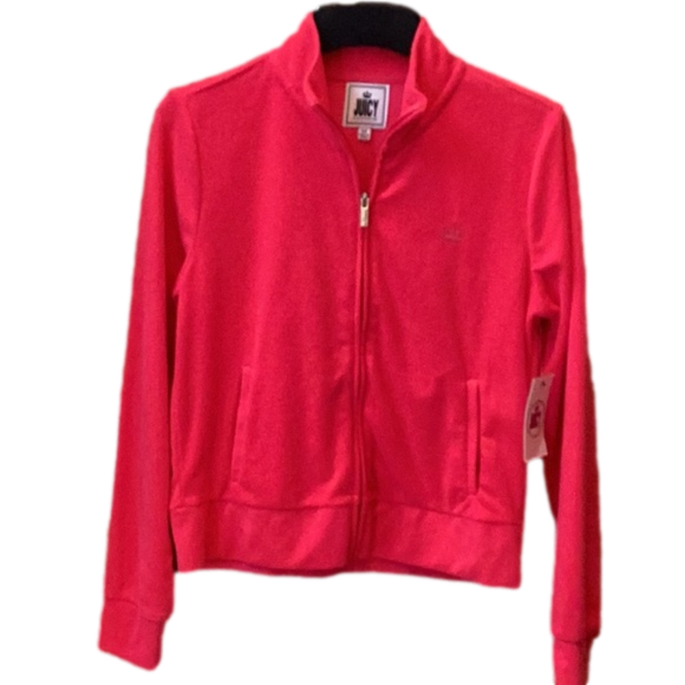 JUICY couture vibrant pink casual, long sleeve zip up shirt. Women’s size med